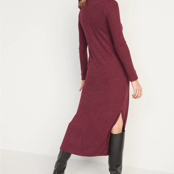 Rib-Knit Long-Sleeve Maxi Shift Dress for Women Size S Tall - Picture 4 of 4